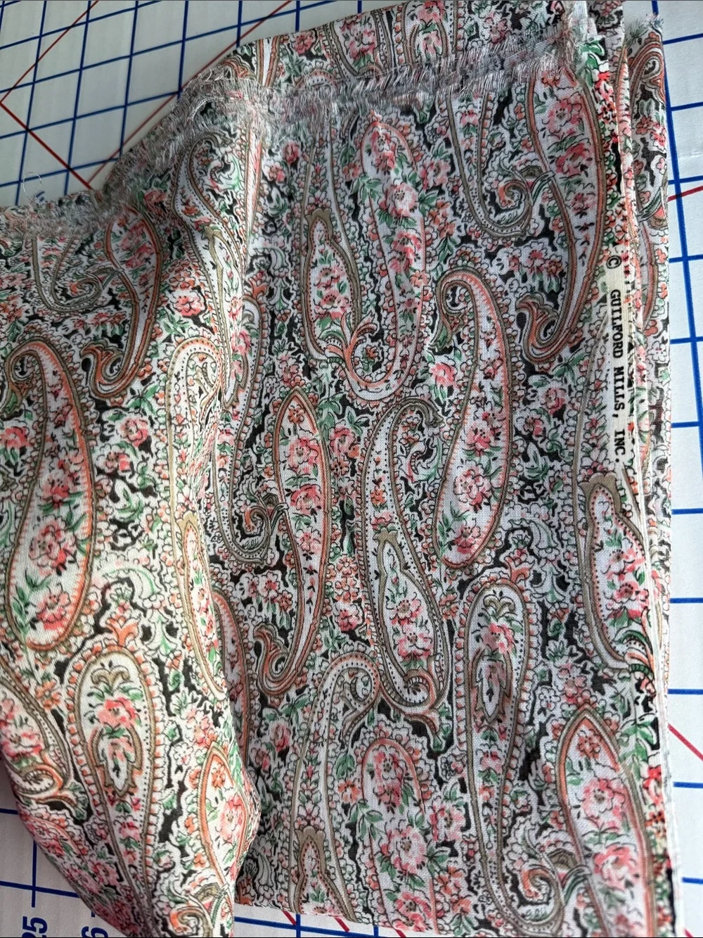 Vintage Guilford Mills Floral Paisley Fabric 1 Yard x 44” Semi Sheer Polyester